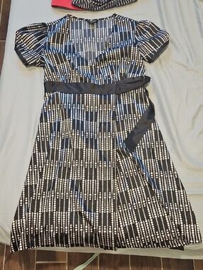 Guess Black & White Midi Dress with Waist Sash